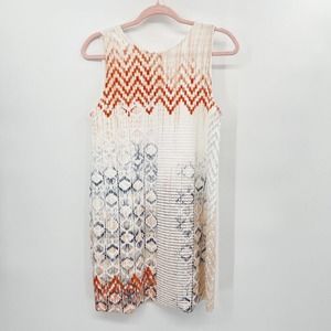 Zara Textured Modern Graphic Print Tank Mini Dress‎ Sz S White Orange Tribal NWT